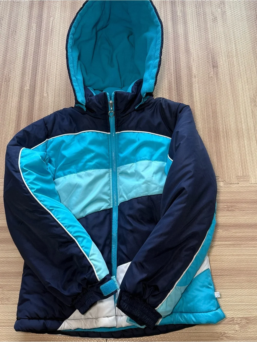 Rothschild Girls 10/12 Winter Puffer Ski Jacket Blue Colorblock Removable Hood